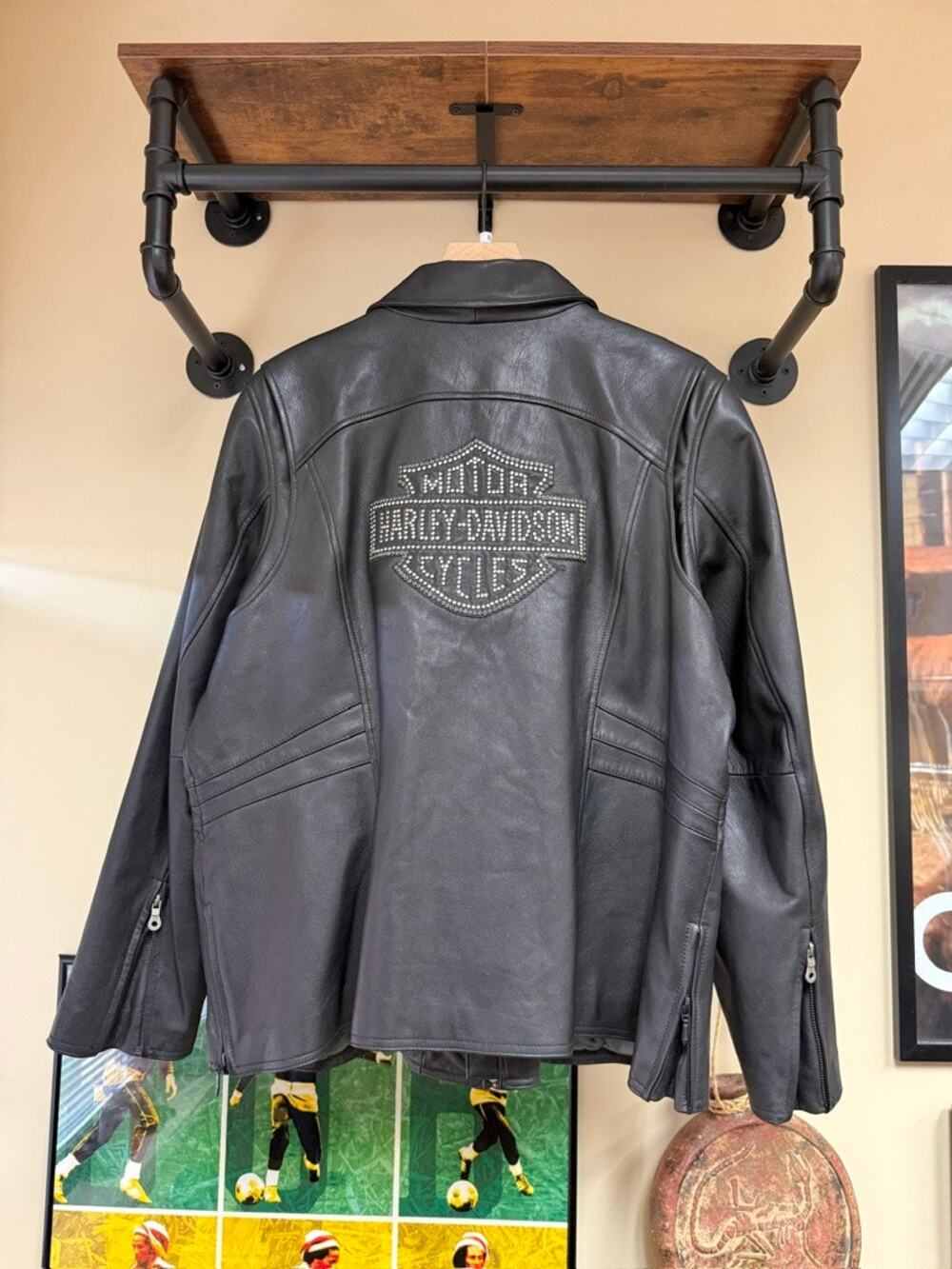 Women's 2009 Harley Davidson Y2K Vintage Rhinestone Logo Black Leather Jacket
